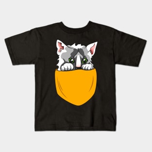 Cute Pocket Cat Kitty funny Chest Bag Kids T-Shirt